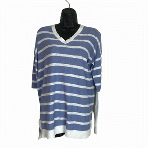 Vince 100% Cotton Blue & White Striped V-neck  Sweater Size M